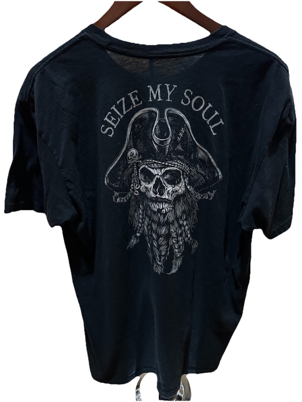 Zero Foxtrot Skull Pirate T Shirt Seize My Soul Graphic Back Print XL Grunge